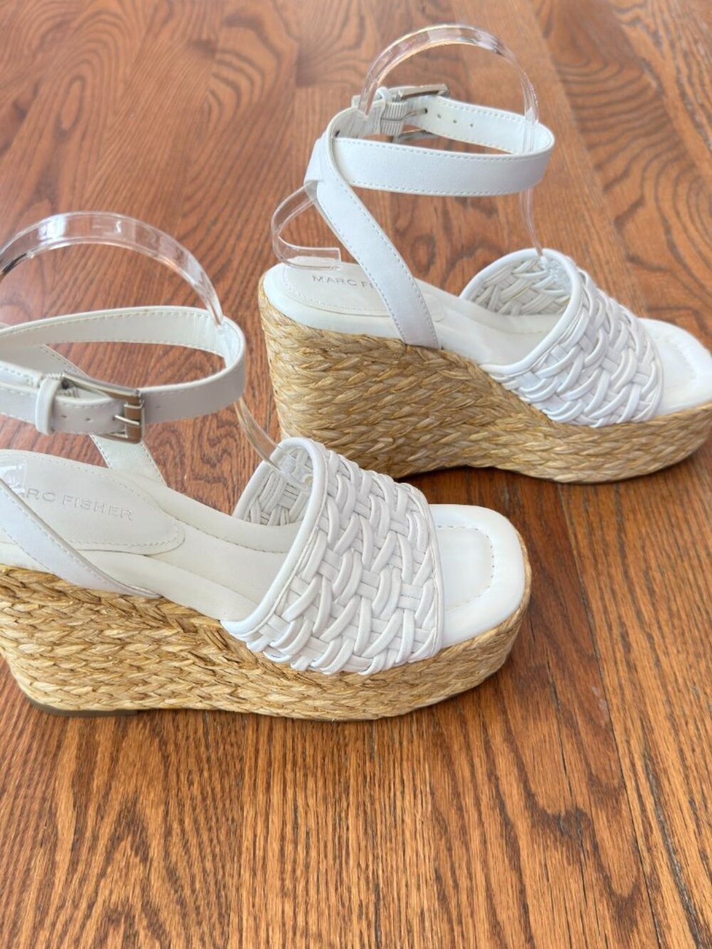 Marc Fisher Espadrille Wedge Sandals Ivory Woven Ankle Strap Size 8.5M - Picture 3 of 13